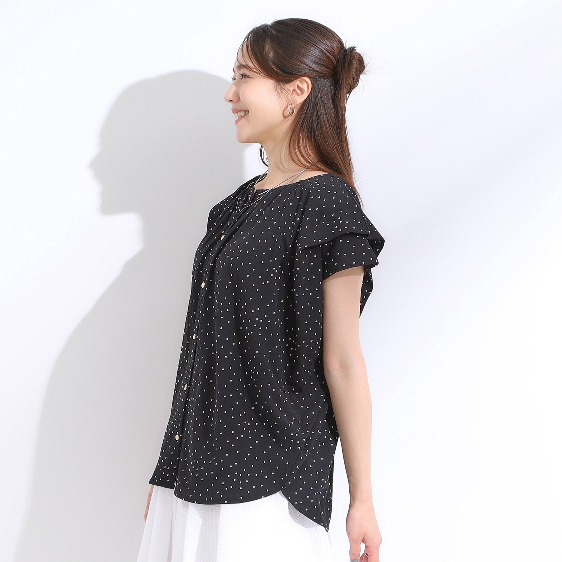 シューラルー SHOO・LA・RUE 【シューアイス】ドット柄デザイントップス （ブラック(619)） ブラック(619)