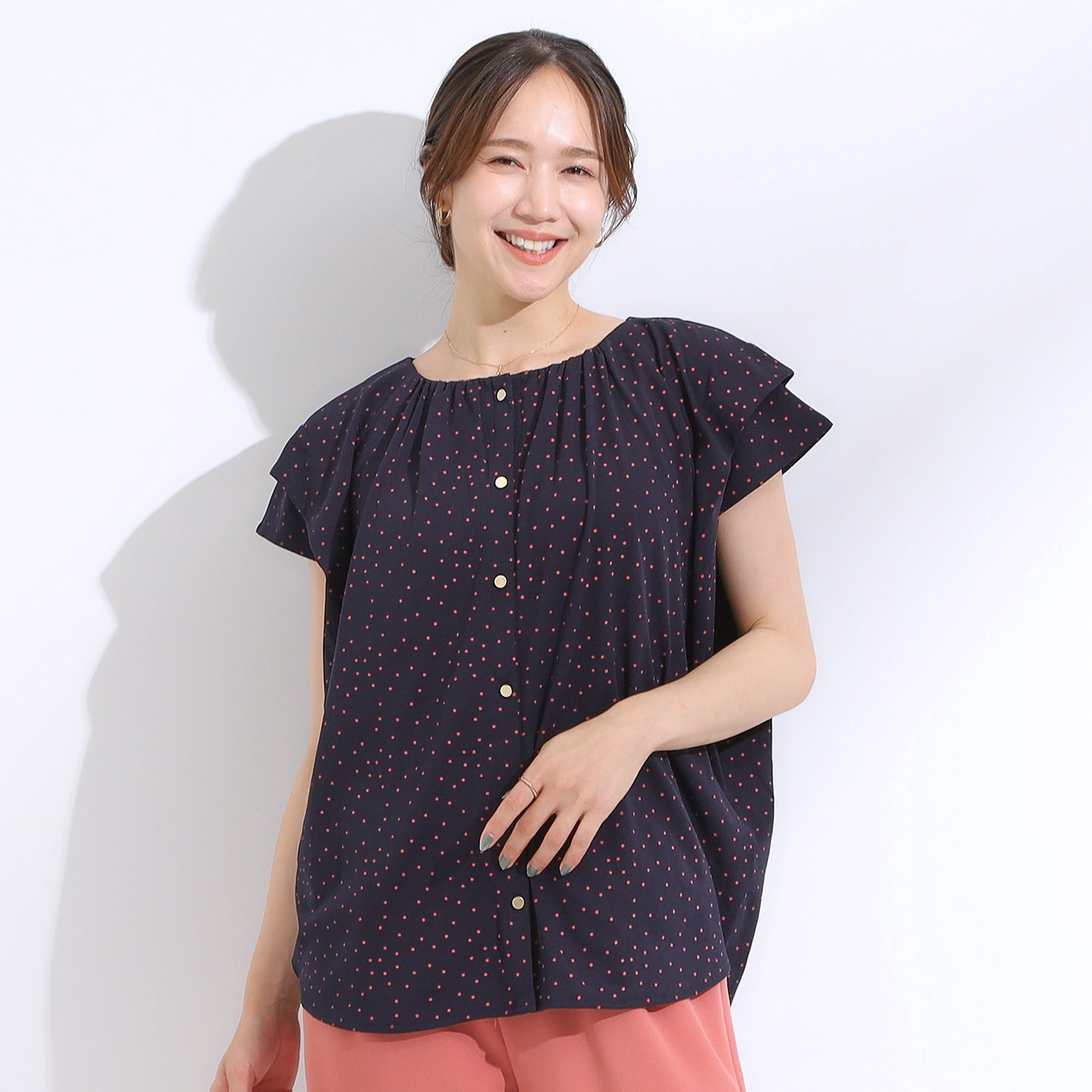 シューラルー SHOO・LA・RUE 【シューアイス】ドット柄デザイントップス （ブラック(619)） ブラック(619)