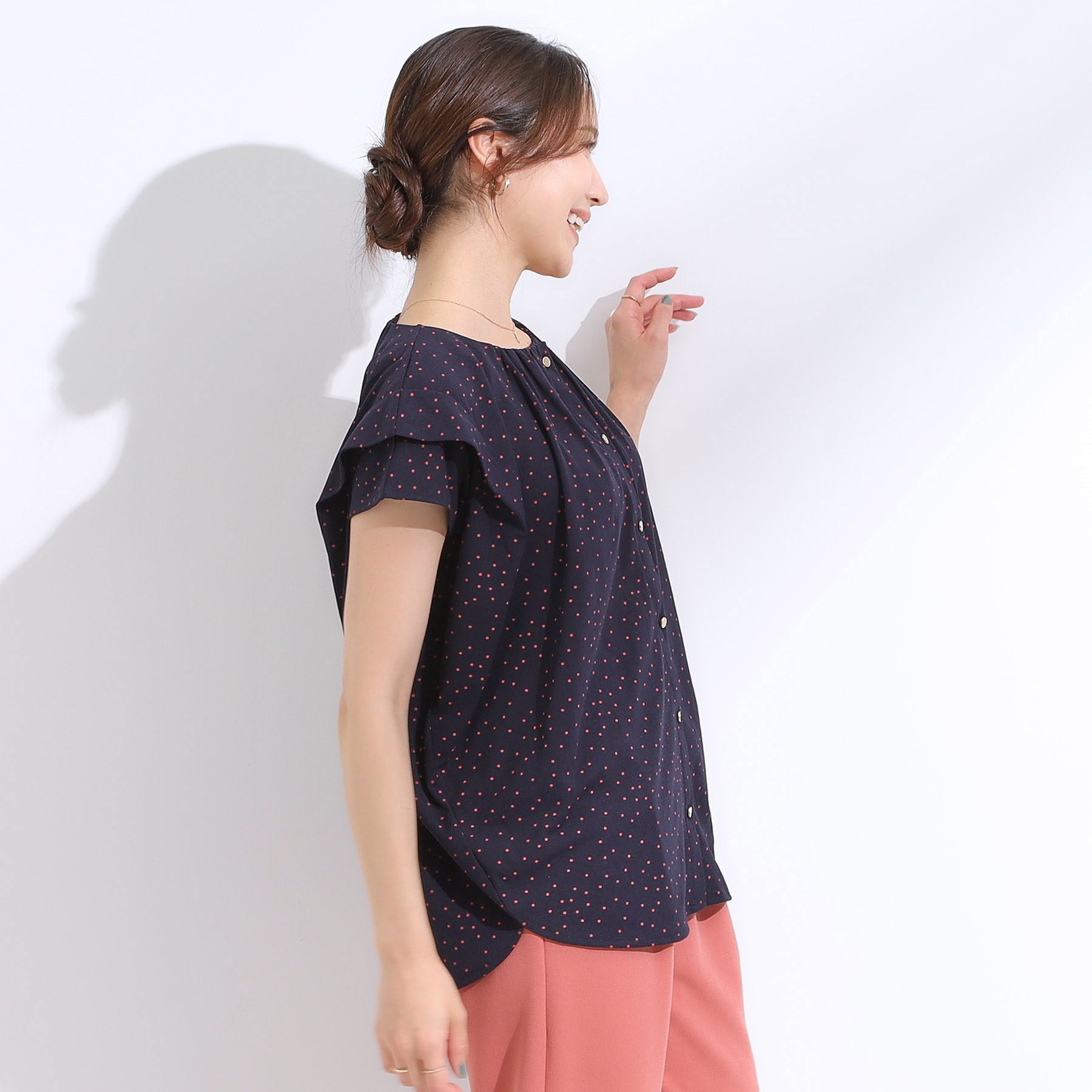 シューラルー SHOO・LA・RUE 【シューアイス】ドット柄デザイントップス （ブラック(619)） ブラック(619)