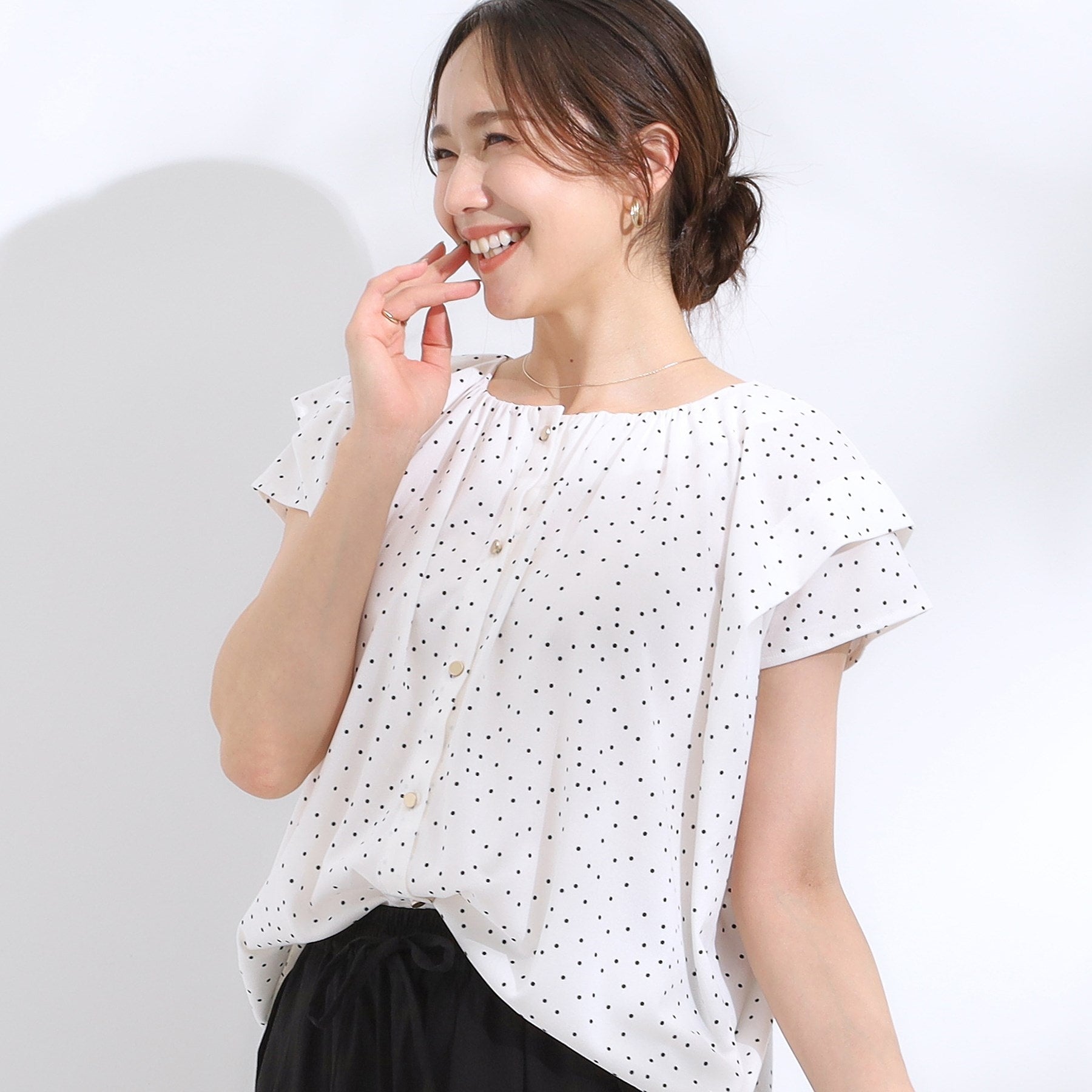 シューラルー SHOO・LA・RUE 【シューアイス】ドット柄デザイントップス （オフホワイト(603)） オフホワイト(603)