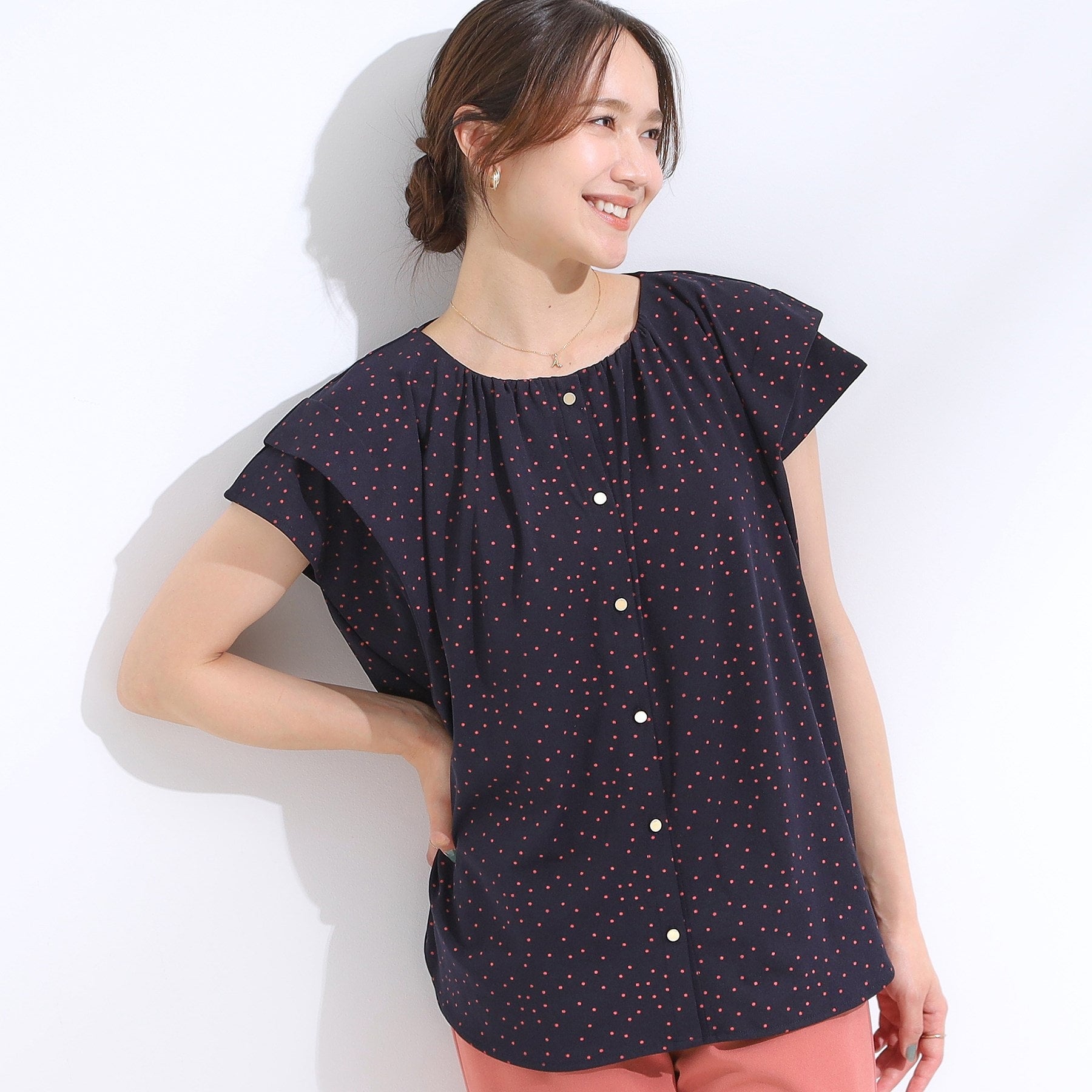 シューラルー SHOO・LA・RUE 【シューアイス】ドット柄デザイントップス （ネイビー(694)） ネイビー(694)