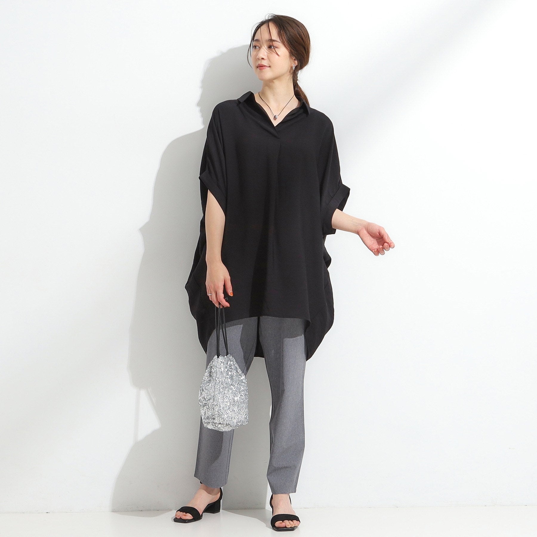 シューラルー SHOO・LA・RUE 【ひんやり】身体のラインをきれいに見せるコクーンシルエットワンピース （ブラック(019)） ブラック(019)