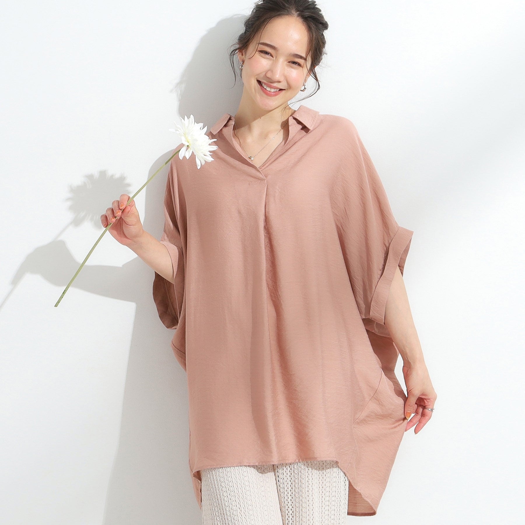 シューラルー SHOO・LA・RUE 【ひんやり】身体のラインをきれいに見せるコクーンシルエットワンピース （オレンジ(065)） オレンジ(065)