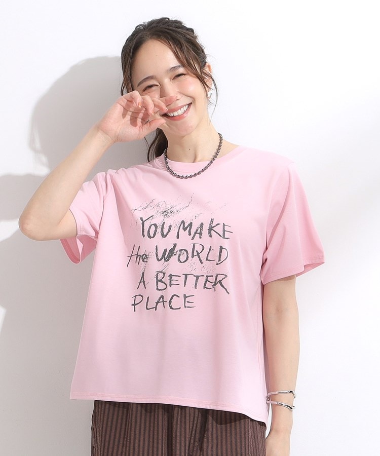 シューラルー SHOO･LA･RUE 【SーLL/ひんやり/汗ジミ軽減/UVカット】グラフィックアソートTシャツ （ライトピンク(870)） ライトピンク(870)