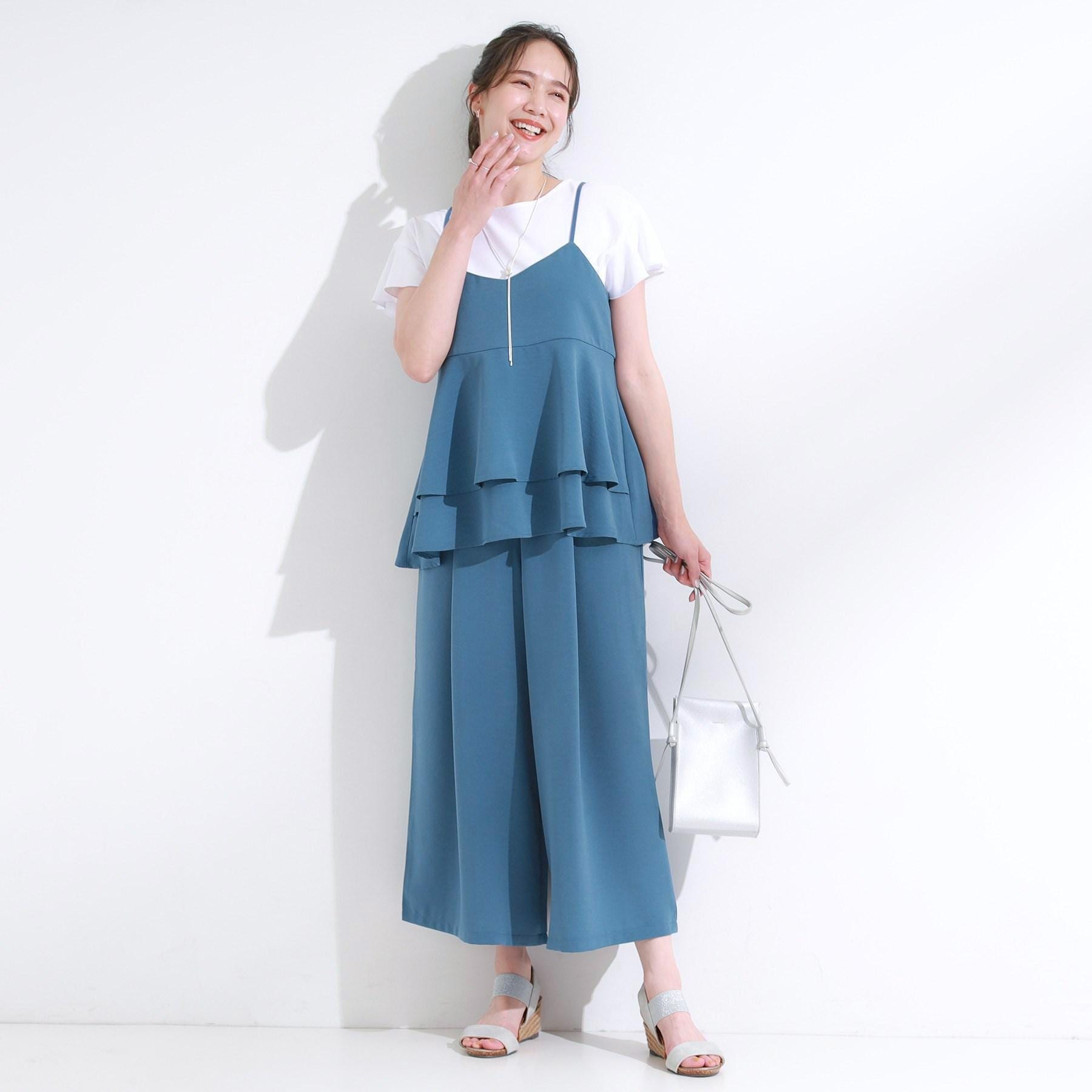 シューラルー SHOO・LA・RUE 【セットアップ可/ひんやり】上品に揺れる タックスカーチョ （チャコールグレー(014)） チャコールグレー(014)