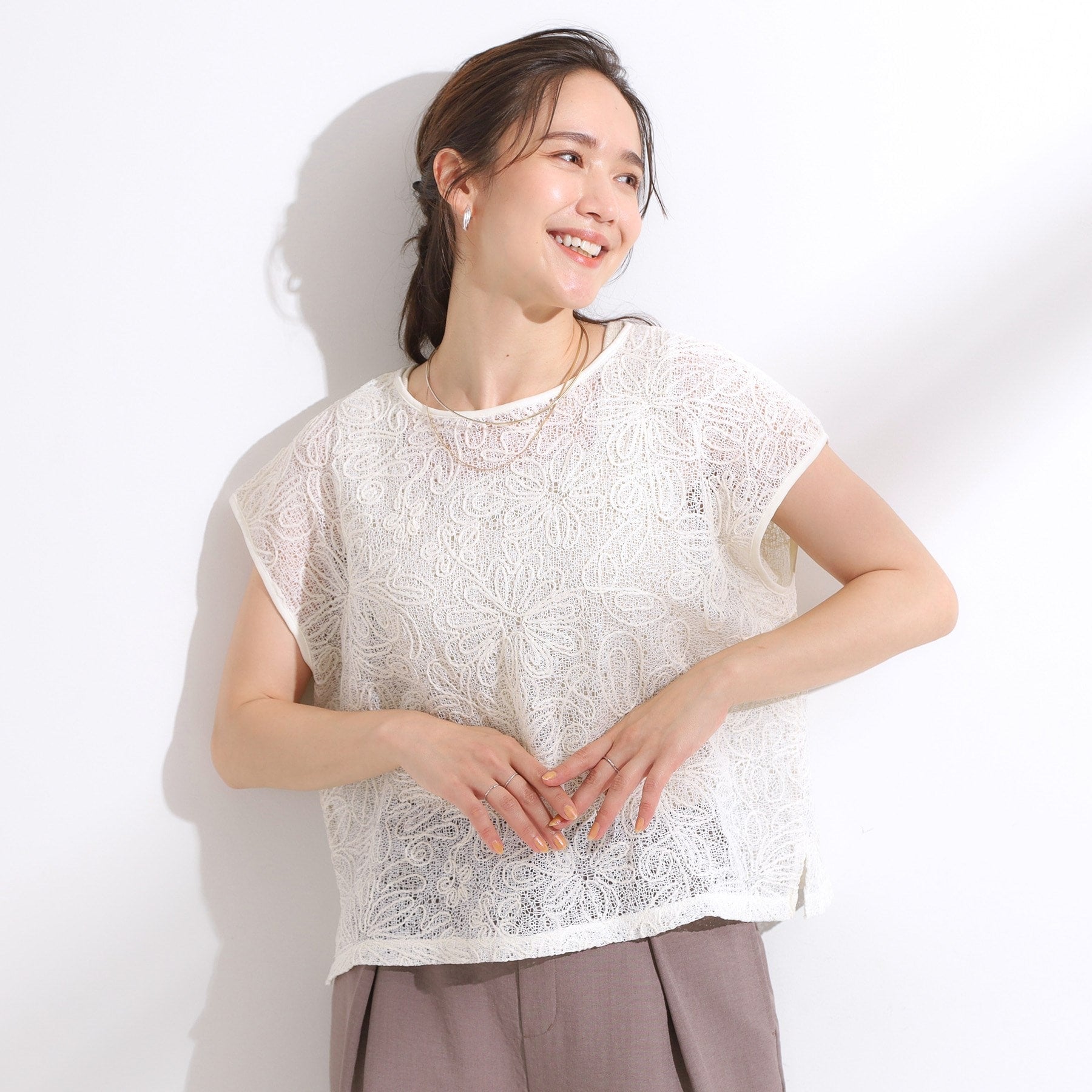 シューラルー SHOO・LA・RUE 【2点セット】刺繍レーストップス （アイボリー(004)） アイボリー(004)