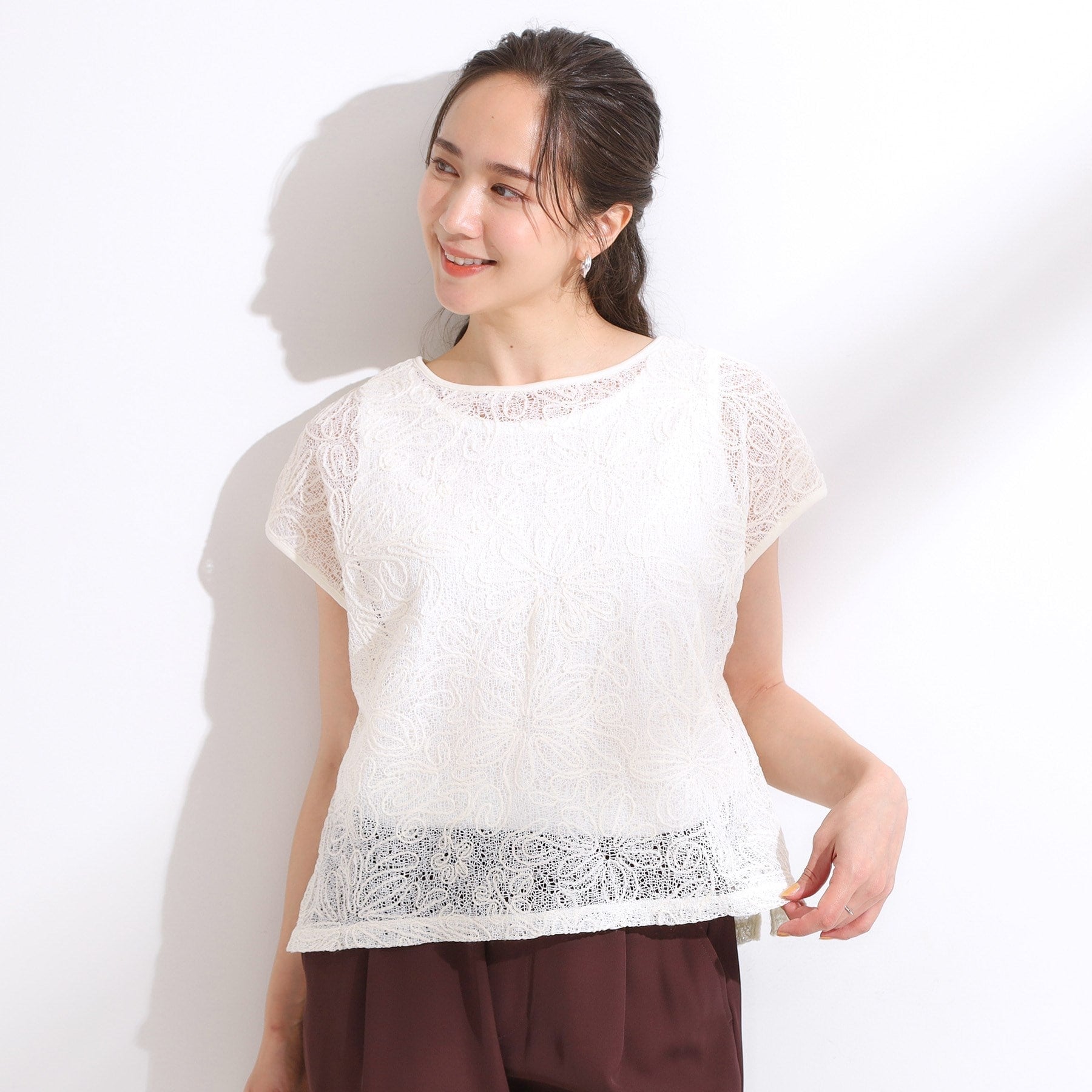 シューラルー SHOO・LA・RUE 【2点セット】刺繍レーストップス （アイボリー(004)） アイボリー(004)