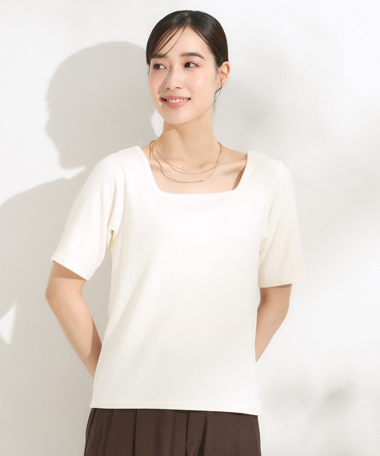 シューラルー SHOO･LA･RUE 【SHOO ICE／前後2WAY】ひんやりテレコ 2WAYネックTシャツ （ブラック(019)） ブラック(019)