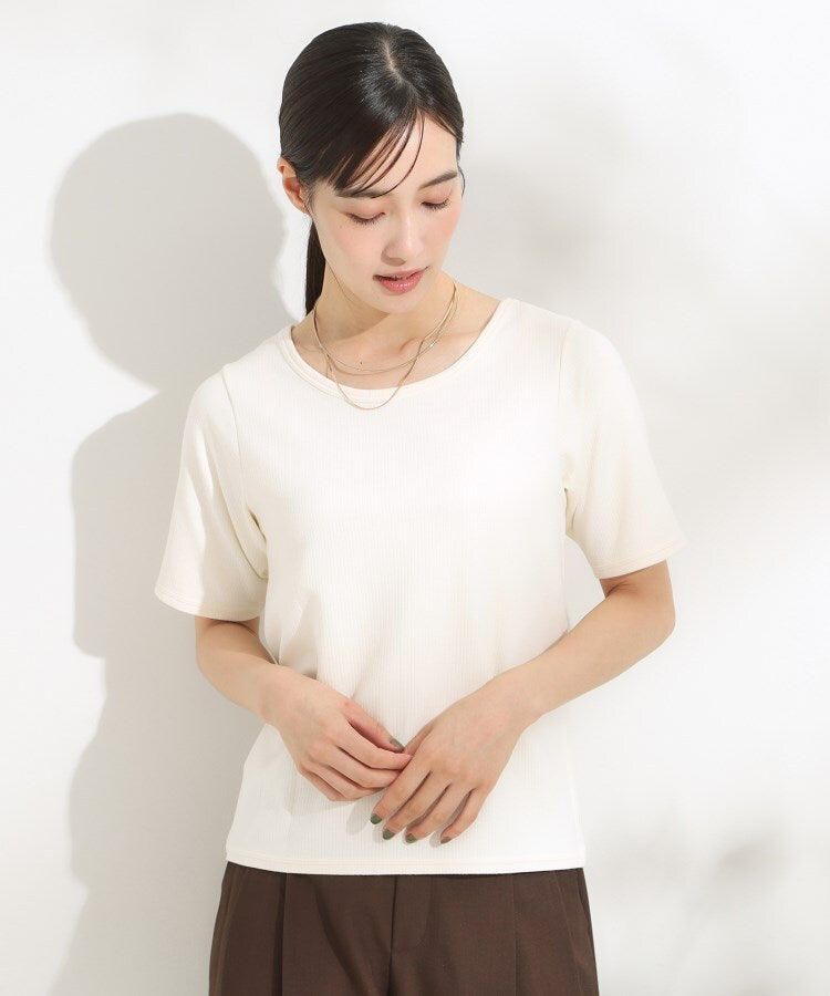 シューラルー SHOO･LA･RUE 【SHOO ICE／前後2WAY】ひんやりテレコ 2WAYネックTシャツ （ブラック(019)） ブラック(019)