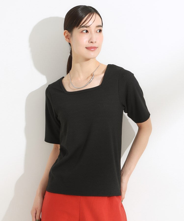 シューラルー SHOO･LA･RUE 【SHOO ICE／前後2WAY】ひんやりテレコ 2WAYネックTシャツ （ブラック(019)） ブラック(019)