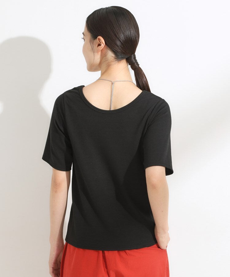 シューラルー SHOO･LA･RUE 【SHOO ICE／前後2WAY】ひんやりテレコ 2WAYネックTシャツ （ブラック(019)） ブラック(019)