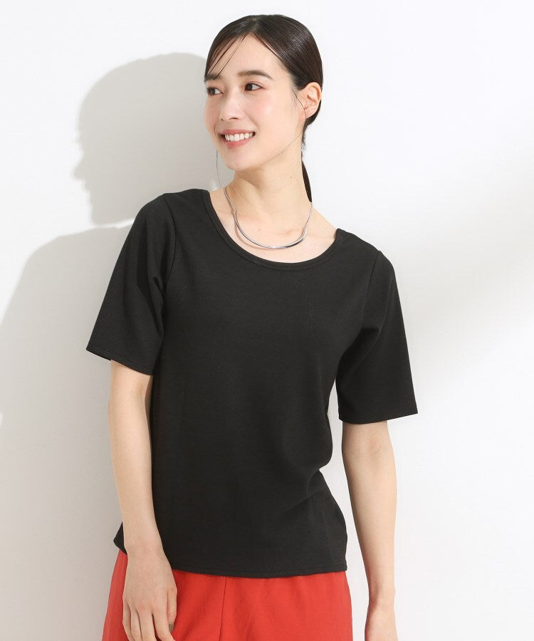 シューラルー SHOO･LA･RUE 【SHOO ICE／前後2WAY】ひんやりテレコ 2WAYネックTシャツ （ブラック(019)） ブラック(019)