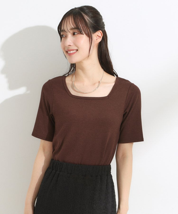 シューラルー SHOO･LA･RUE 【SHOO ICE／前後2WAY】ひんやりテレコ 2WAYネックTシャツ （ブラック(019)） ブラック(019)
