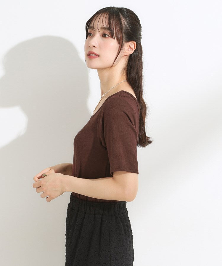シューラルー SHOO･LA･RUE 【SHOO ICE／前後2WAY】ひんやりテレコ 2WAYネックTシャツ （ブラック(019)） ブラック(019)