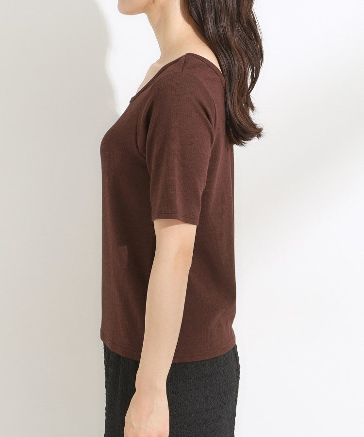 シューラルー SHOO･LA･RUE 【SHOO ICE／前後2WAY】ひんやりテレコ 2WAYネックTシャツ （ブラック(019)） ブラック(019)