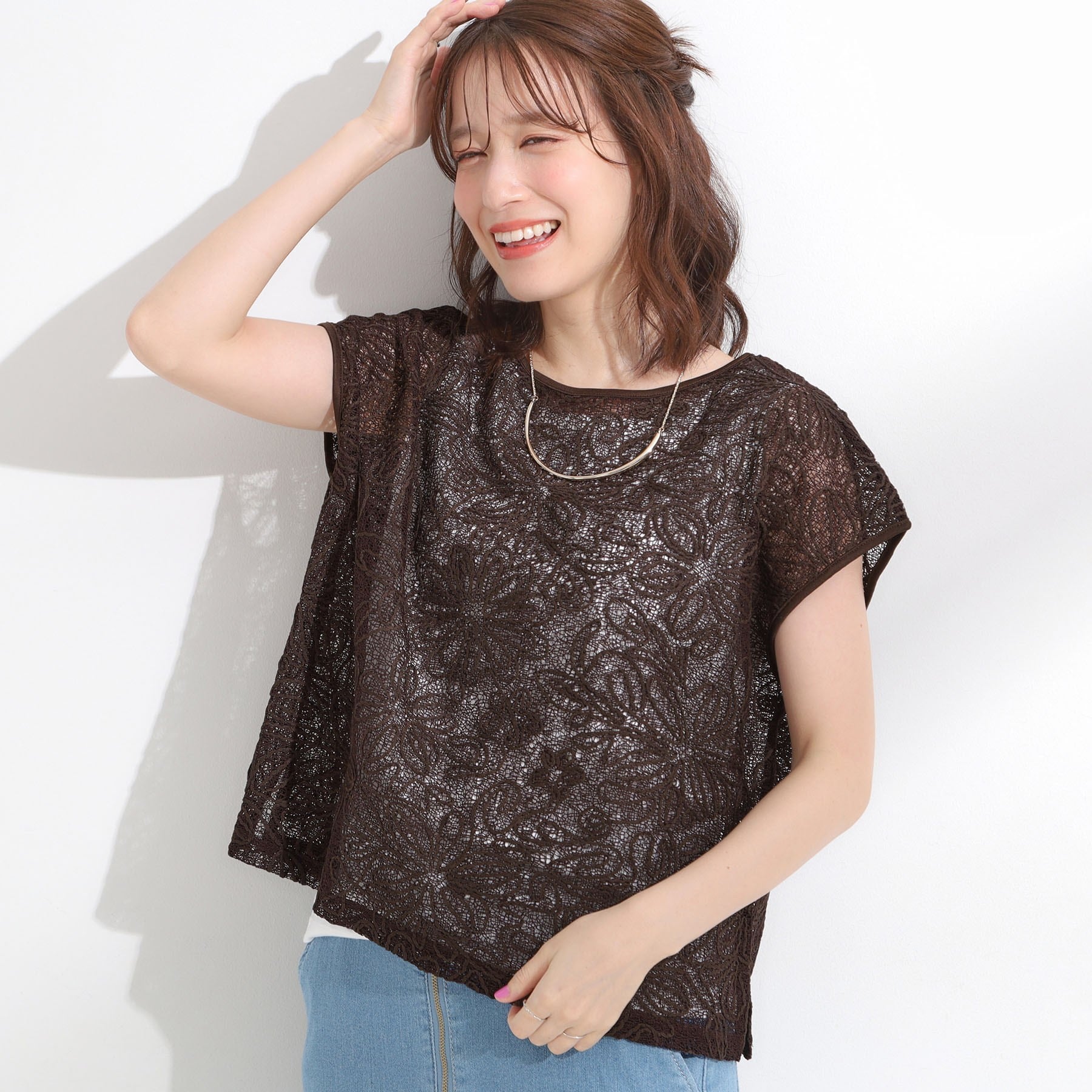 シューラルー SHOO・LA・RUE 【2点セット】刺繍レーストップス （ブラウン(044)） ブラウン(044)