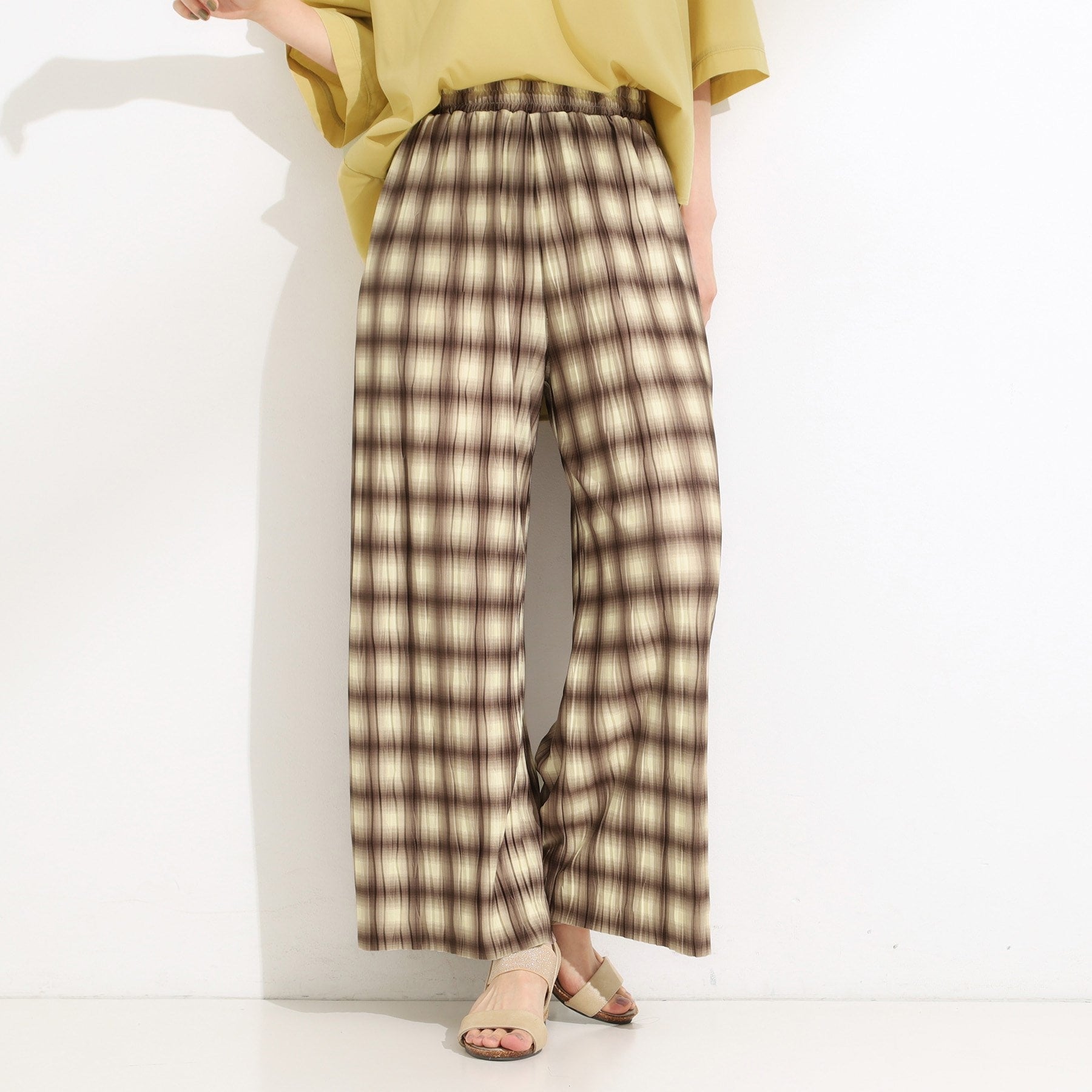 シューラルー SHOO・LA・RUE 楽にシーズンを先取り チェック柄ウェーブプリントパンツ （ブラック(219)） ブラック(219)