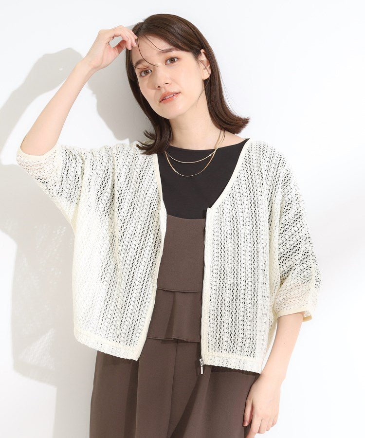 シューラルー SHOO･LA･RUE レーシィな素材感が涼やかなブルゾン （ブラウン(043)） ブラウン(043)
