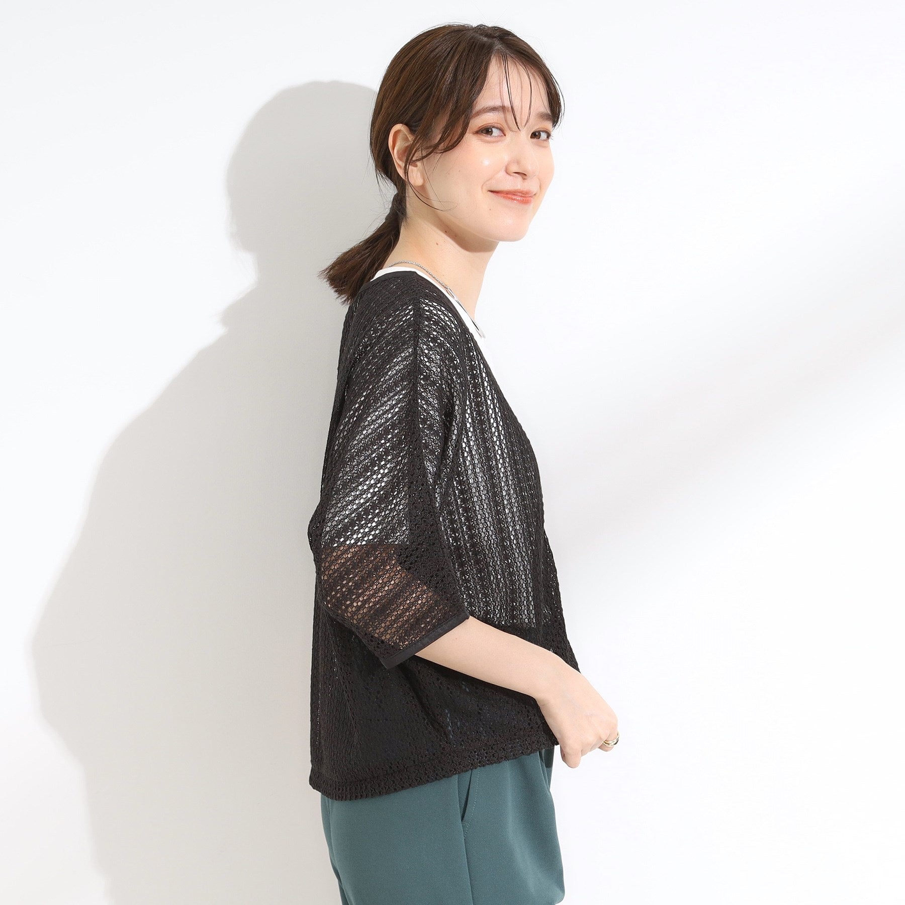 シューラルー SHOO・LA・RUE レーシィな素材感が涼やかなブルゾン （ブラウン(043)） ブラウン(043)