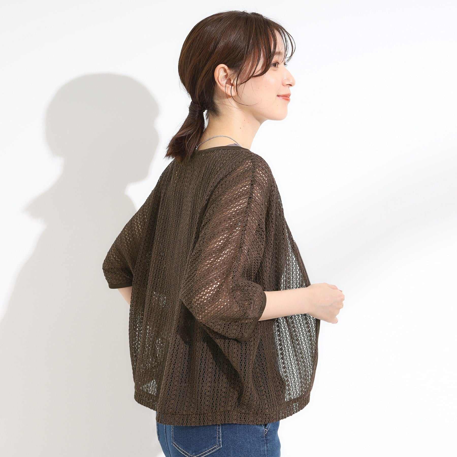 シューラルー SHOO・LA・RUE レーシィな素材感が涼やかなブルゾン （ブラウン(043)） ブラウン(043)