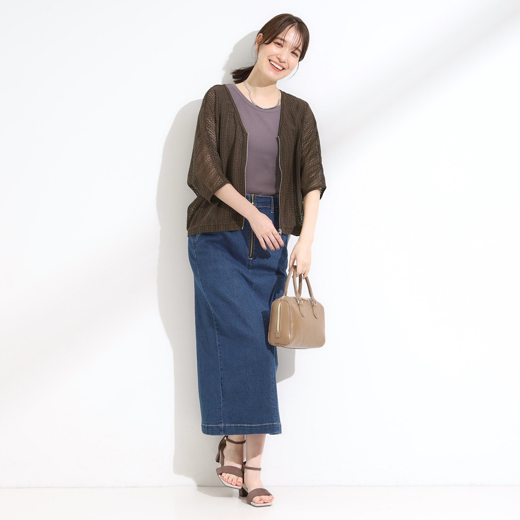 シューラルー SHOO・LA・RUE レーシィな素材感が涼やかなブルゾン （ブラウン(043)） ブラウン(043)