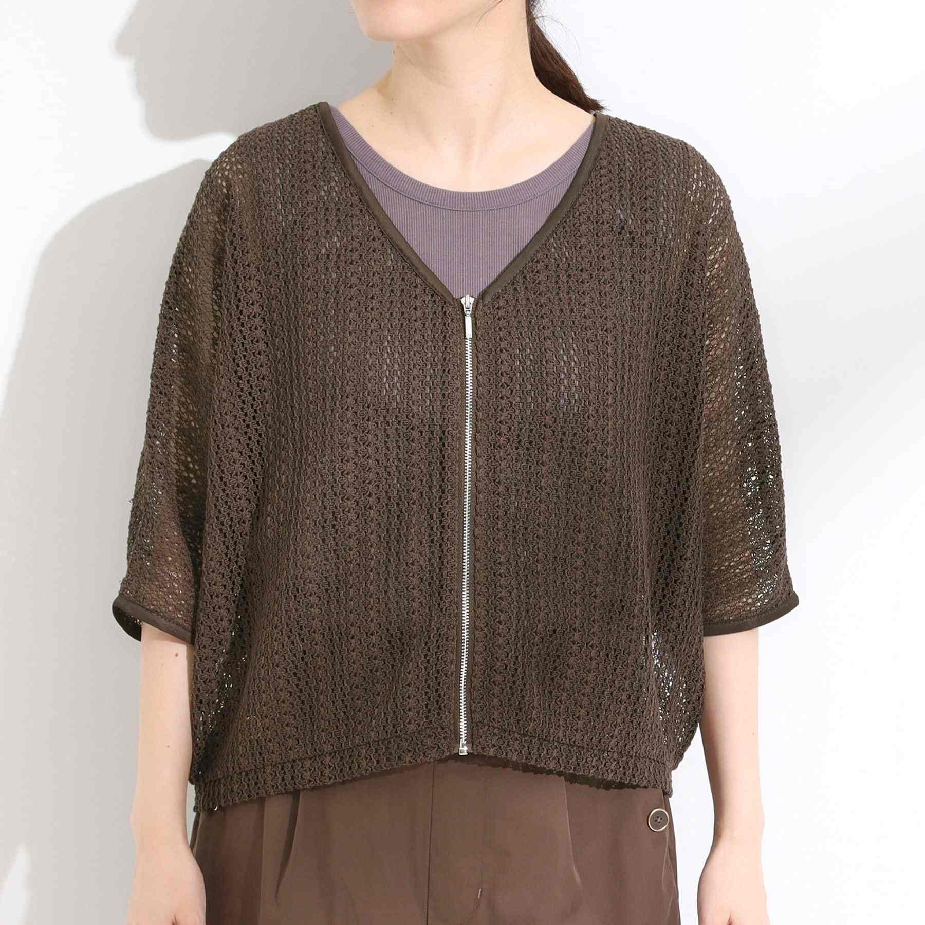 シューラルー SHOO・LA・RUE レーシィな素材感が涼やかなブルゾン （ブラウン(043)） ブラウン(043)