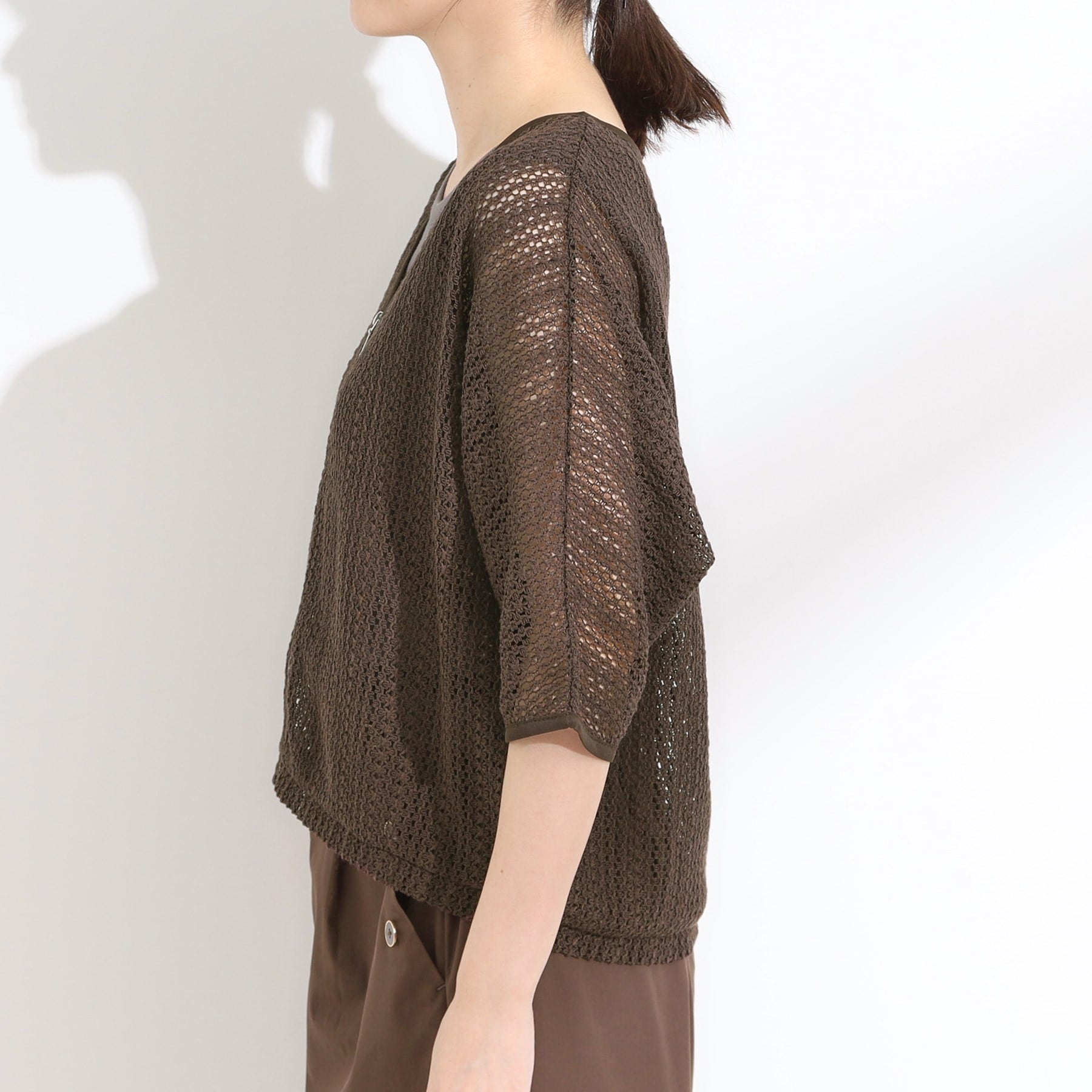 シューラルー SHOO・LA・RUE レーシィな素材感が涼やかなブルゾン （ブラウン(043)） ブラウン(043)