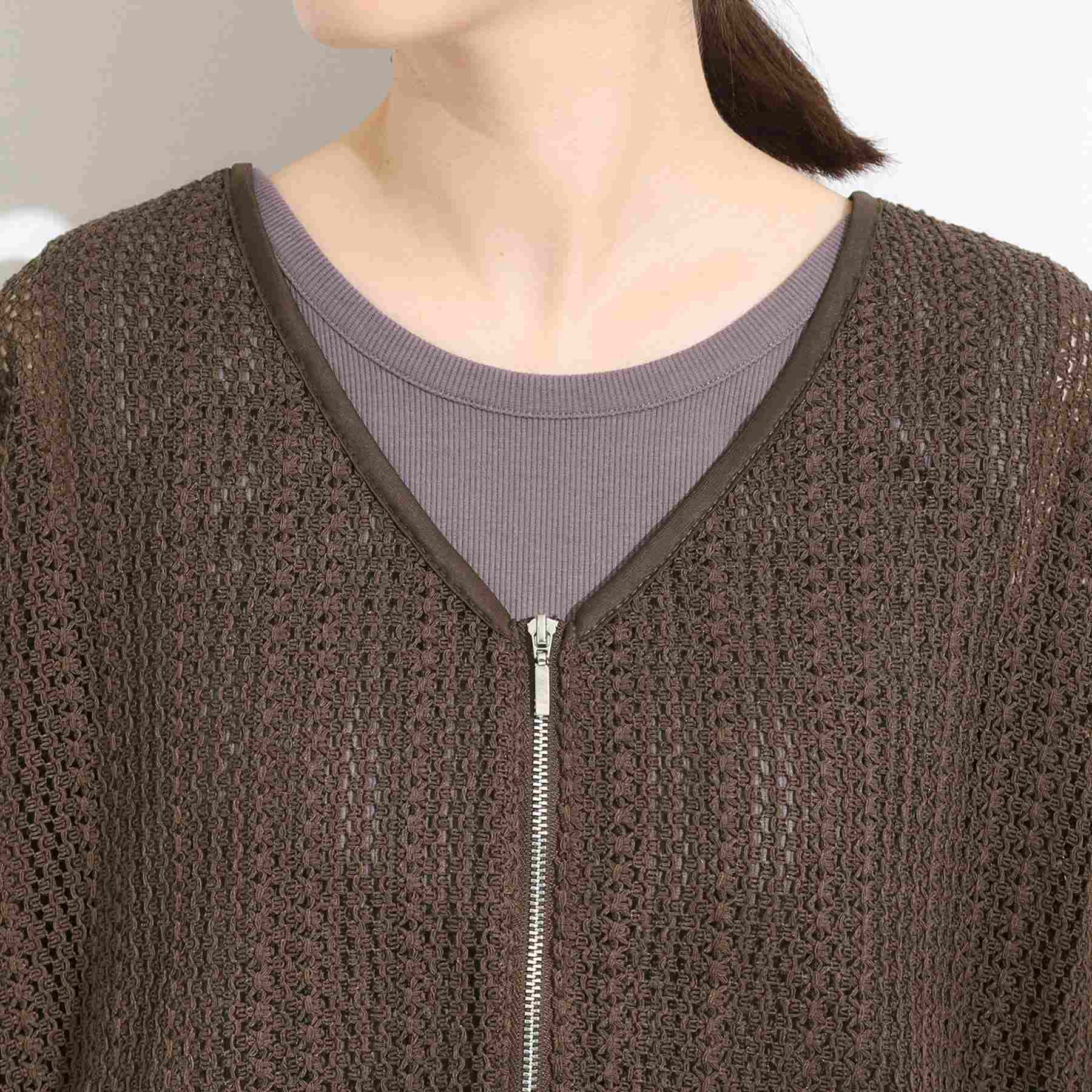 シューラルー SHOO・LA・RUE レーシィな素材感が涼やかなブルゾン （ブラウン(043)） ブラウン(043)