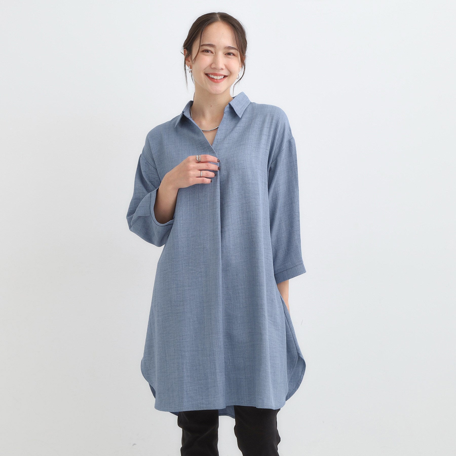 シューラルー SHOO・LA・RUE さらっとしたタッチが魅力 デニムライクチュニック （ブルー(093)） ブルー(093)
