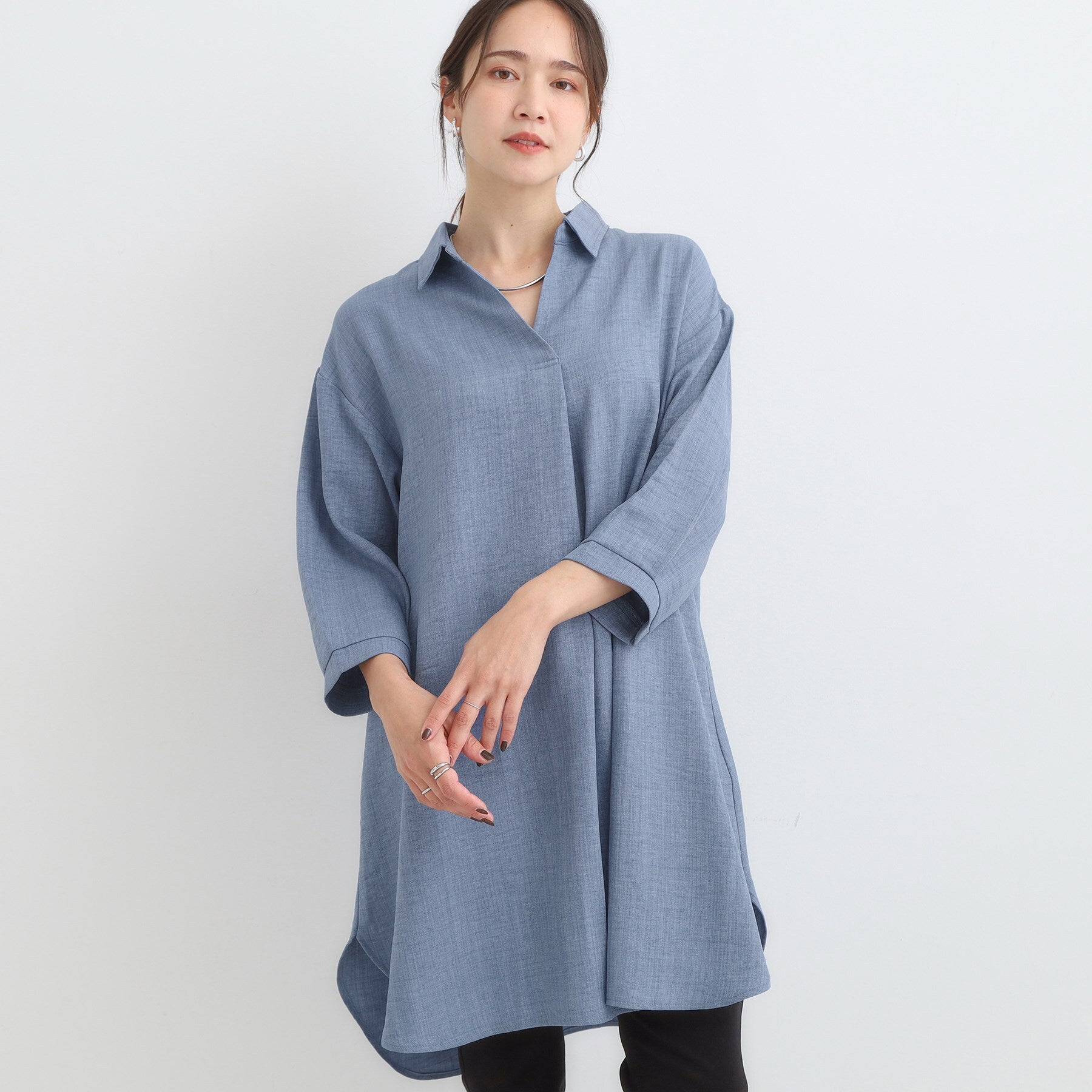 シューラルー SHOO・LA・RUE さらっとしたタッチが魅力 デニムライクチュニック （ブルー(092)） ブルー(092)
