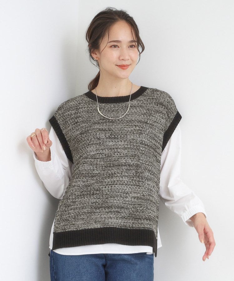 シューラルー SHOO･LA･RUE 【2点セット】それぞれ着まわせる 編み柄ベスト×ブラウスセット （ブラウン(043)） ブラウン(043)