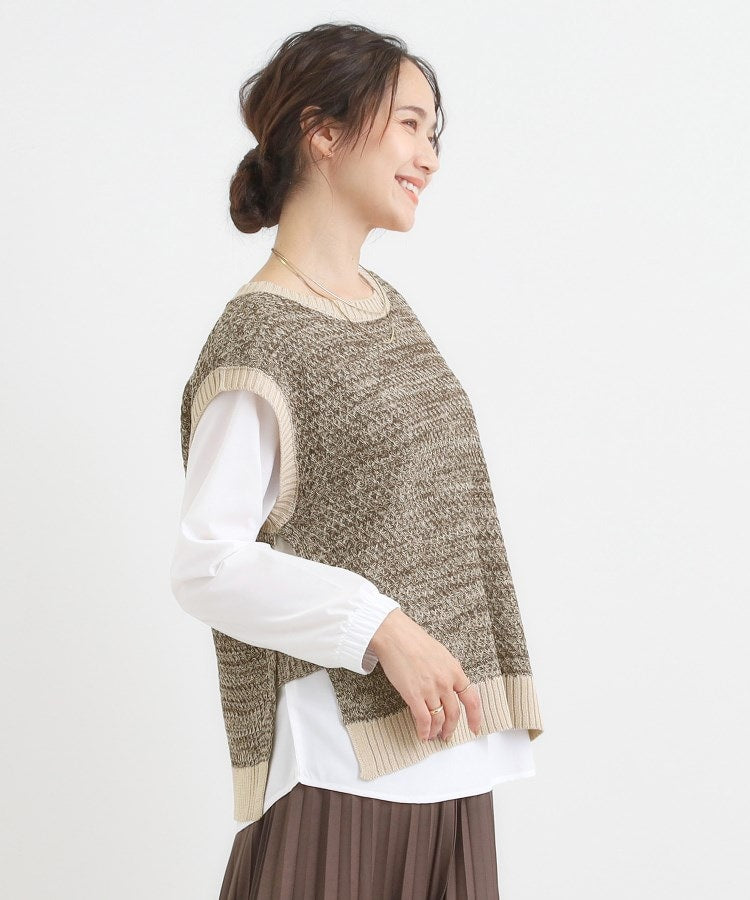シューラルー SHOO･LA･RUE 【2点セット】それぞれ着まわせる 編み柄ベスト×ブラウスセット （ブラウン(043)） ブラウン(043)