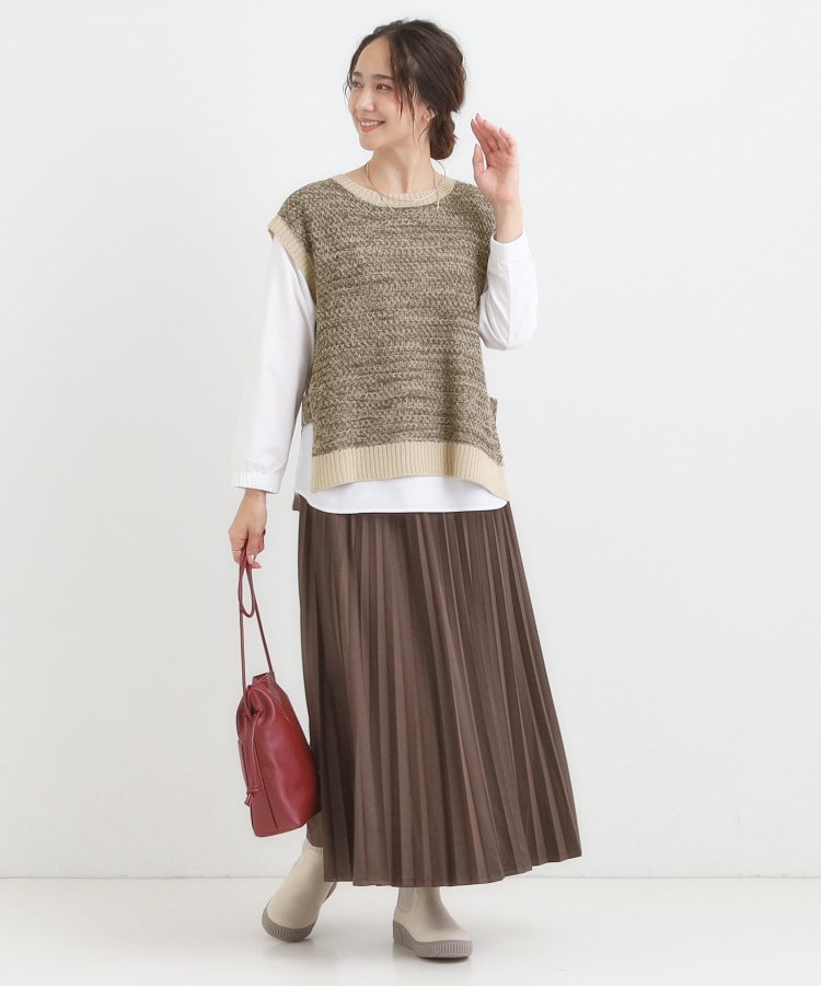 シューラルー SHOO･LA･RUE 【2点セット】それぞれ着まわせる 編み柄ベスト×ブラウスセット （ブラウン(043)） ブラウン(043)