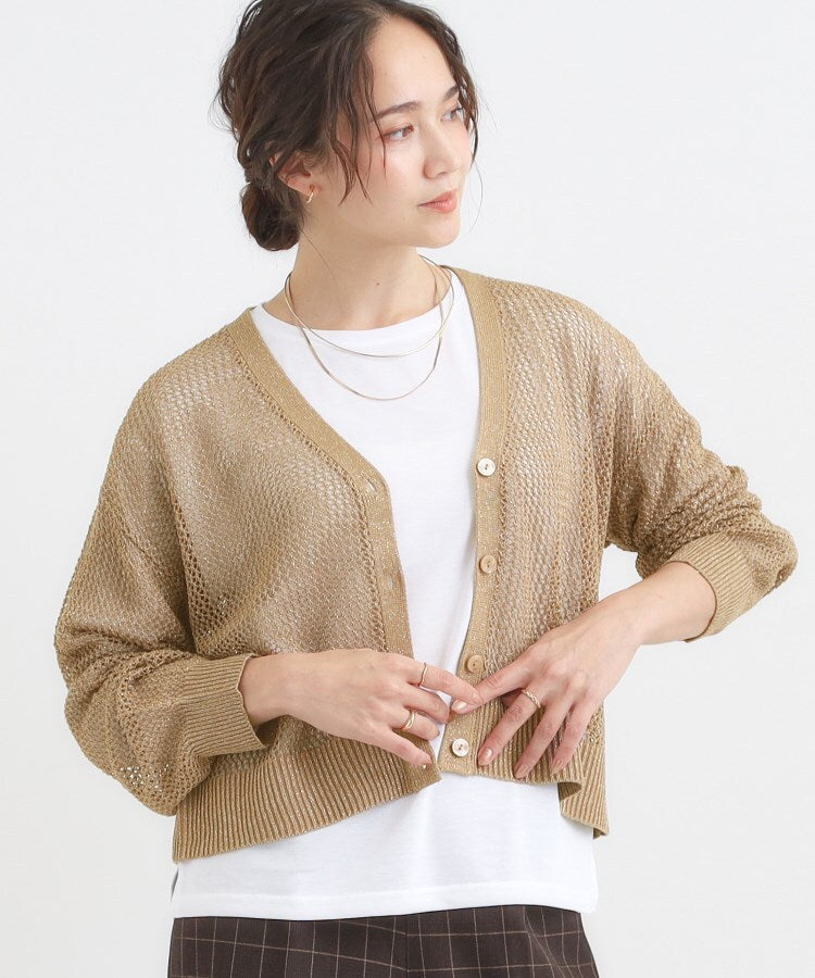 シューラルー SHOO･LA･RUE 【2点セット】ラメメッシュニットカーディガン・ロンTセット （キャメルブラウン(041)） キャメルブラウン(041)