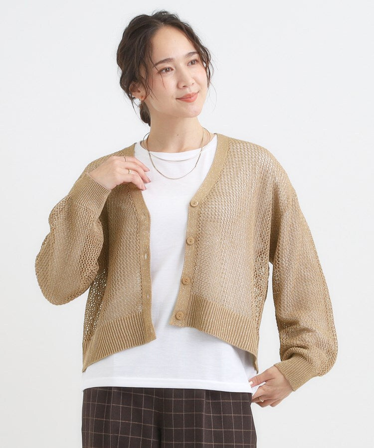 シューラルー SHOO･LA･RUE 【2点セット】ラメメッシュニットカーディガン・ロンTセット （キャメルブラウン(041)） キャメルブラウン(041)