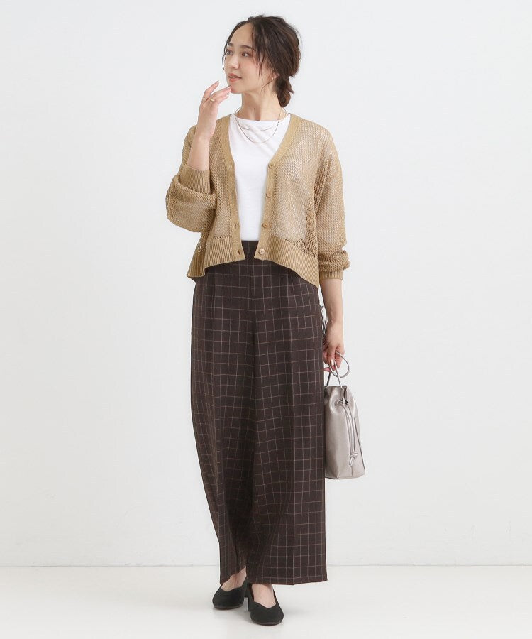シューラルー SHOO･LA･RUE 【2点セット】ラメメッシュニットカーディガン・ロンTセット （キャメルブラウン(041)） キャメルブラウン(041)