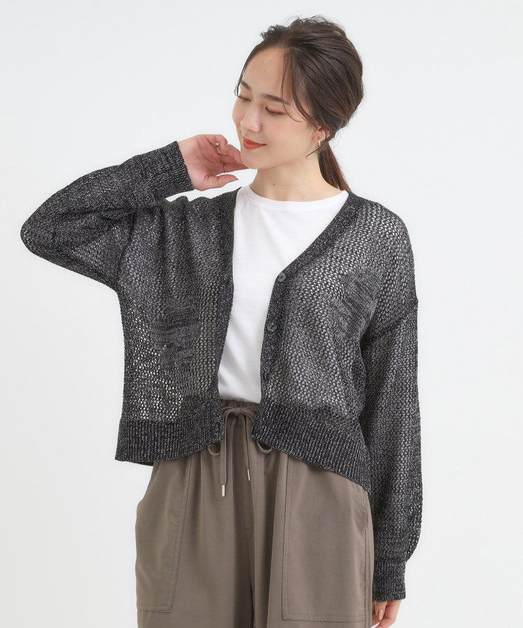 シューラルー SHOO･LA･RUE 【2点セット】ラメメッシュニットカーディガン・ロンTセット （キャメルブラウン(041)） キャメルブラウン(041)