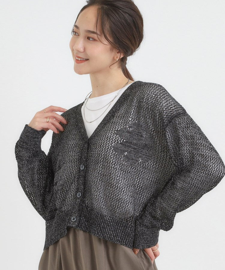 シューラルー SHOO･LA･RUE 【2点セット】ラメメッシュニットカーディガン・ロンTセット （ブラック(719)） ブラック(719)