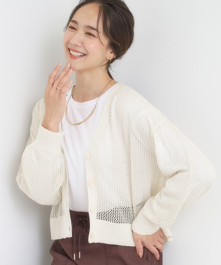 シューラルー SHOO･LA･RUE 【2点セット】ラメメッシュニットカーディガン・ロンTセット （オフホワイト(003)） オフホワイト(003)