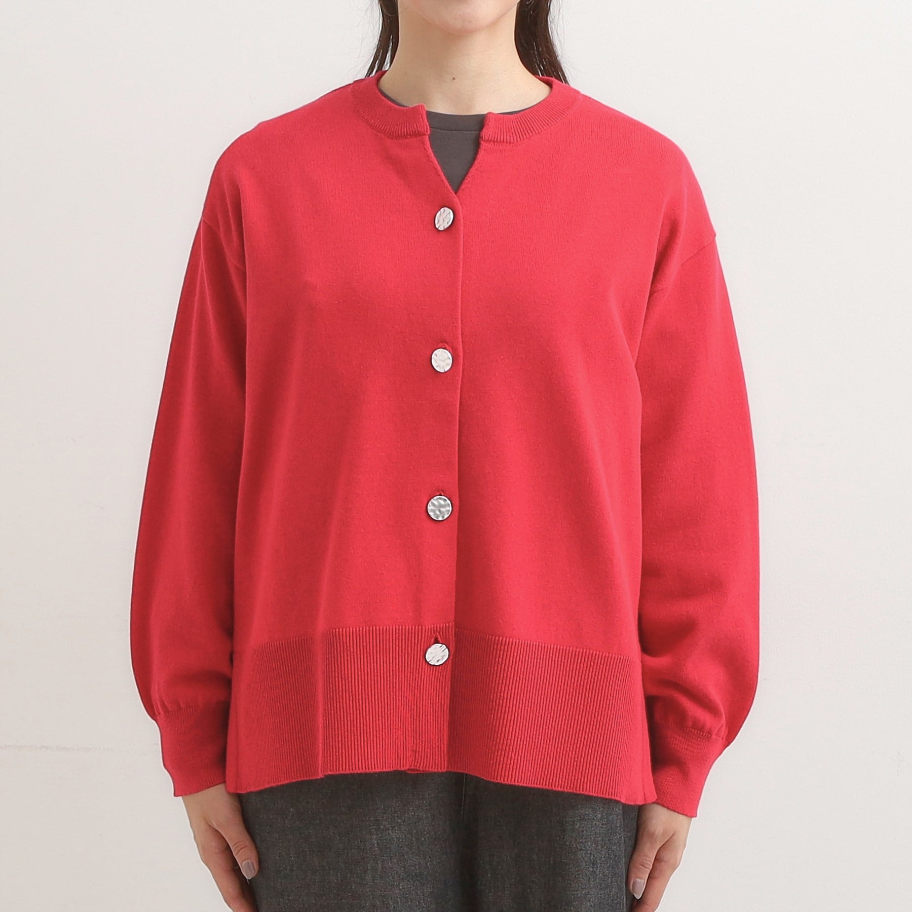 シューラルー SHOO・LA・RUE スウェットライク キーネックカーディガン （グリーン(022)） グリーン(022)