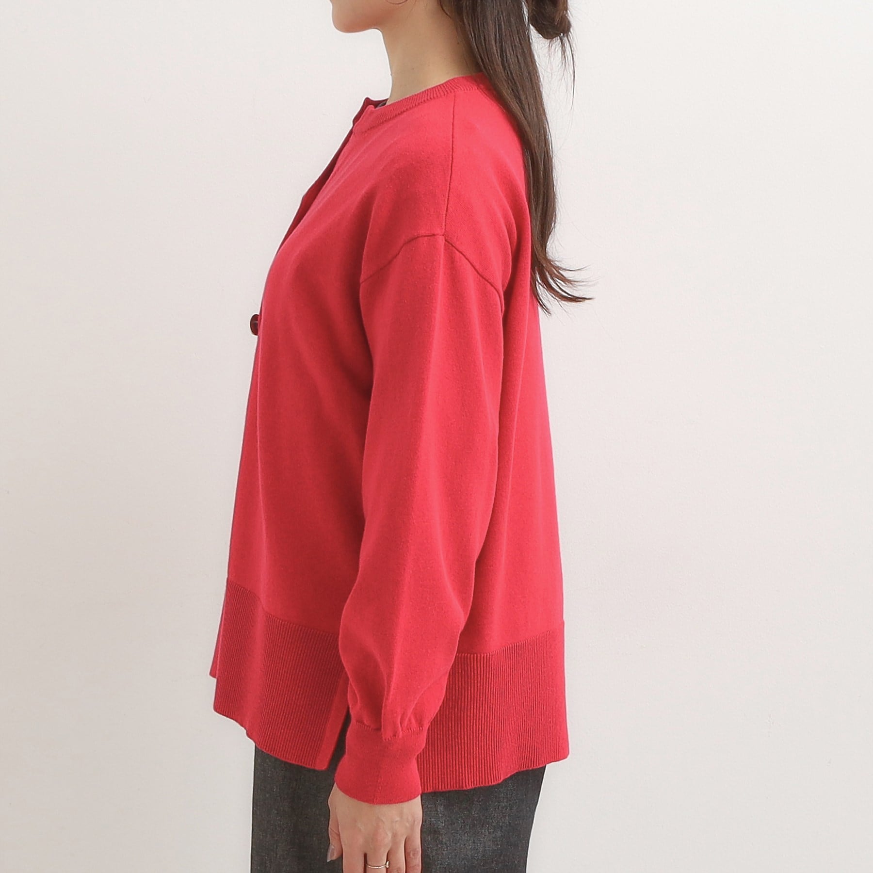 シューラルー SHOO・LA・RUE スウェットライク キーネックカーディガン （グリーン(022)） グリーン(022)