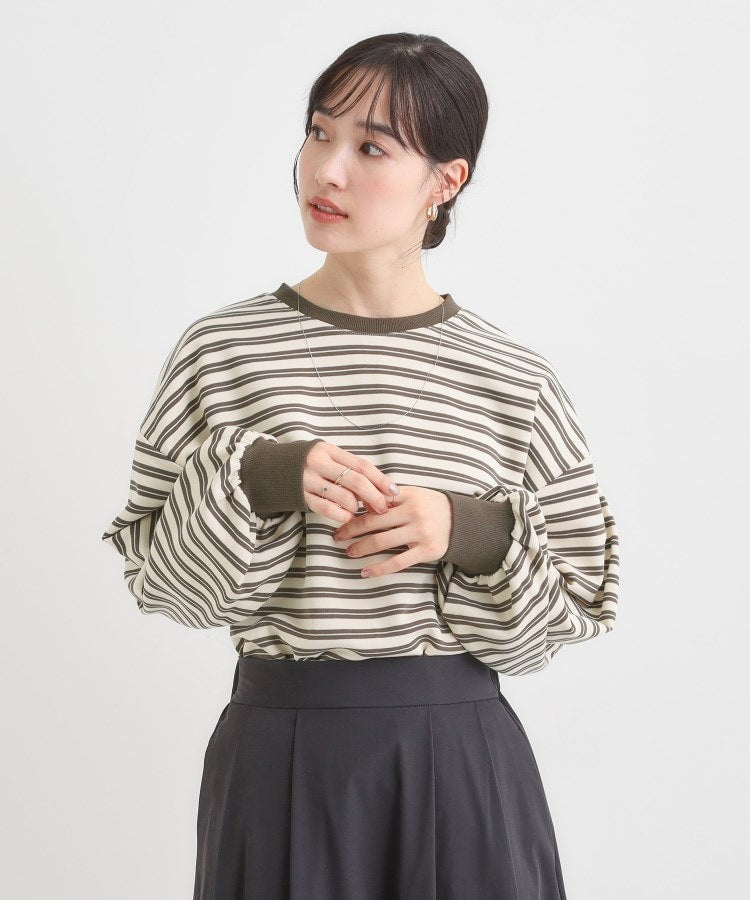 シューラルー SHOO･LA･RUE イレギュラーピッチボーダー ミニ裏毛トップス （ピンク(372)） ピンク(372)