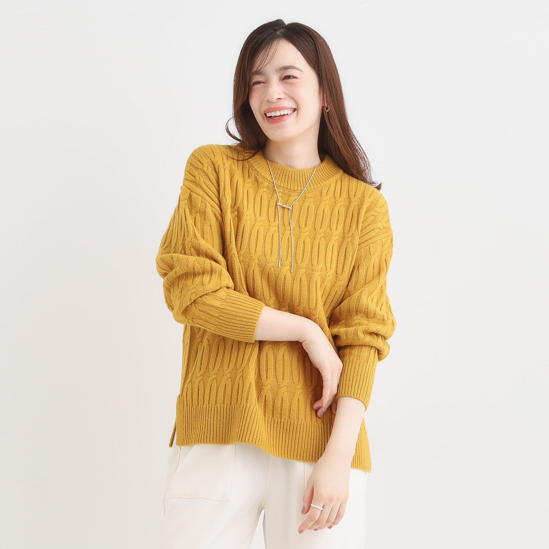 シューラルー SHOO・LA・RUE 【洗える／毛玉レス】シンプルケーブル柄ニット （レッド(062)） レッド(062)