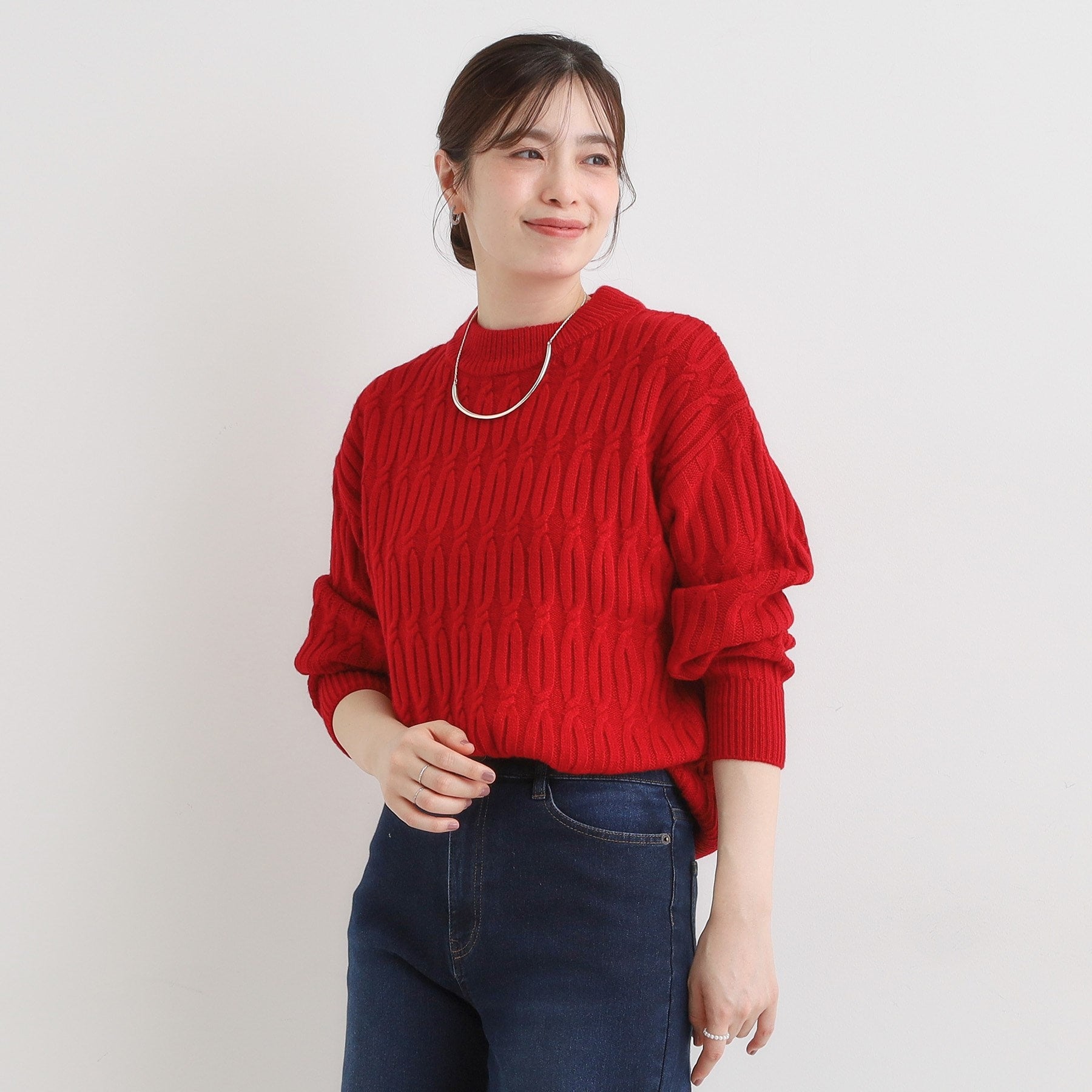 シューラルー SHOO・LA・RUE 【洗える／毛玉レス】シンプルケーブル柄ニット （レッド(062)） レッド(062)