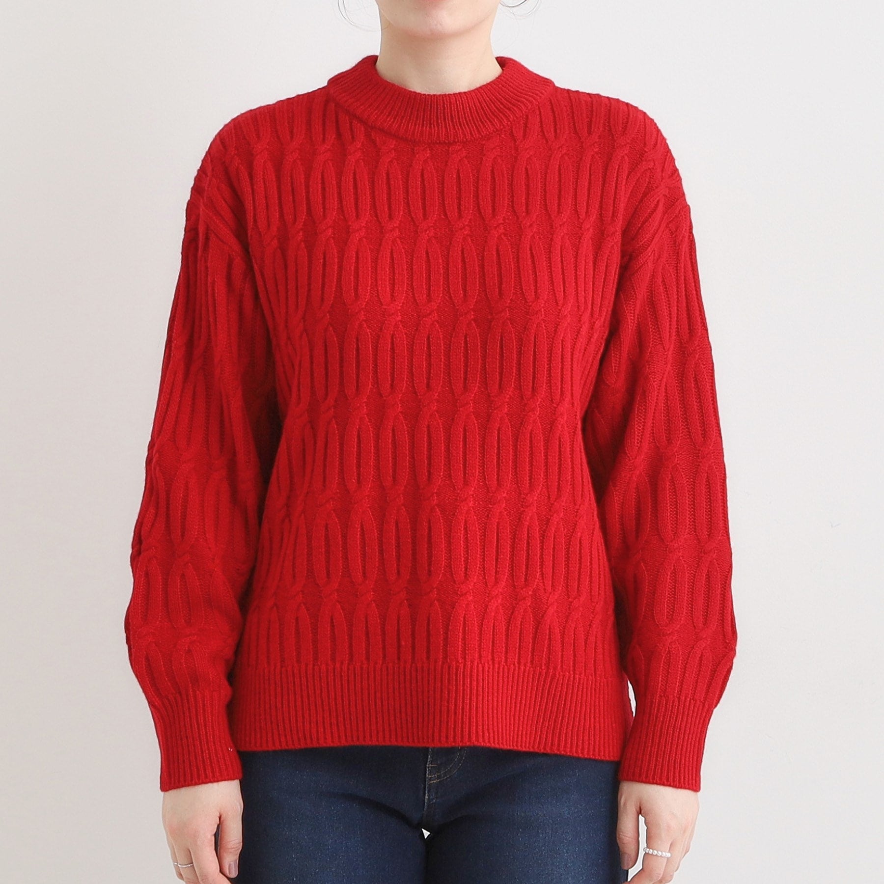 シューラルー SHOO・LA・RUE 【洗える／毛玉レス】シンプルケーブル柄ニット （レッド(062)） レッド(062)