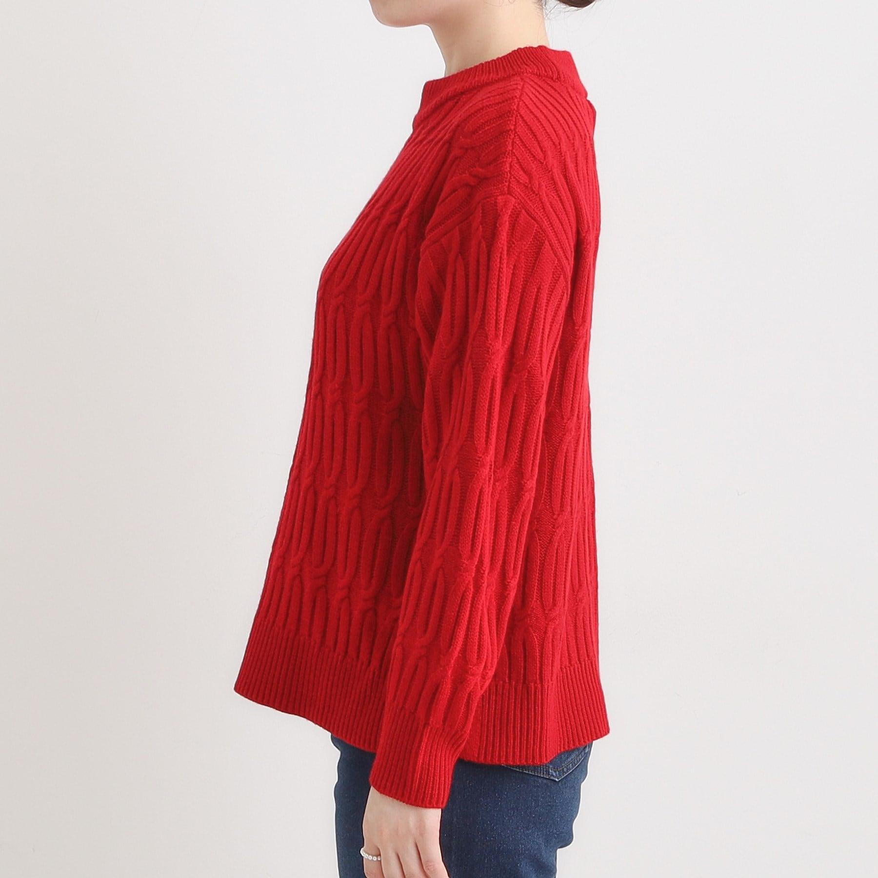 シューラルー SHOO・LA・RUE 【洗える／毛玉レス】シンプルケーブル柄ニット （レッド(062)） レッド(062)