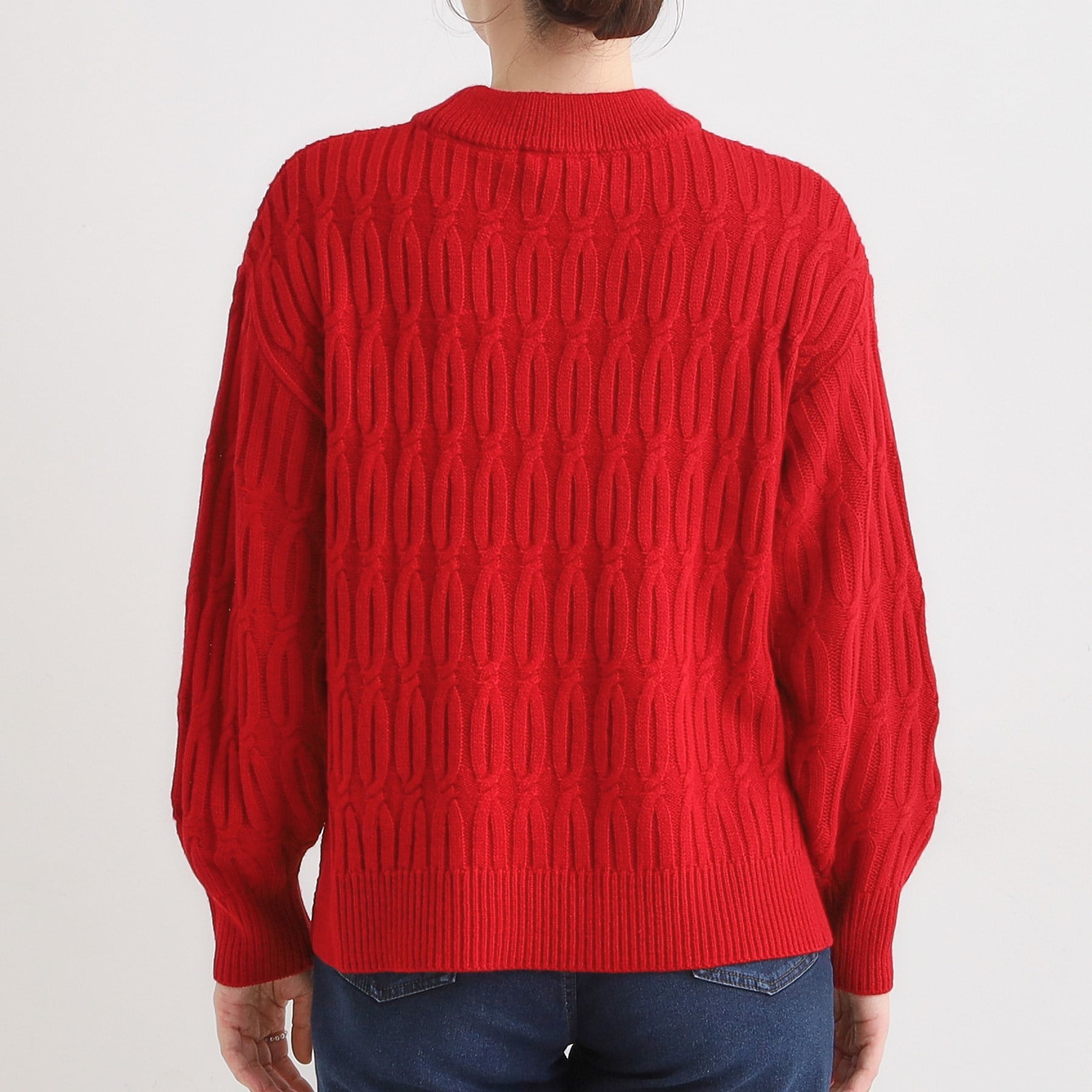 シューラルー SHOO・LA・RUE 【洗える／毛玉レス】シンプルケーブル柄ニット （レッド(062)） レッド(062)