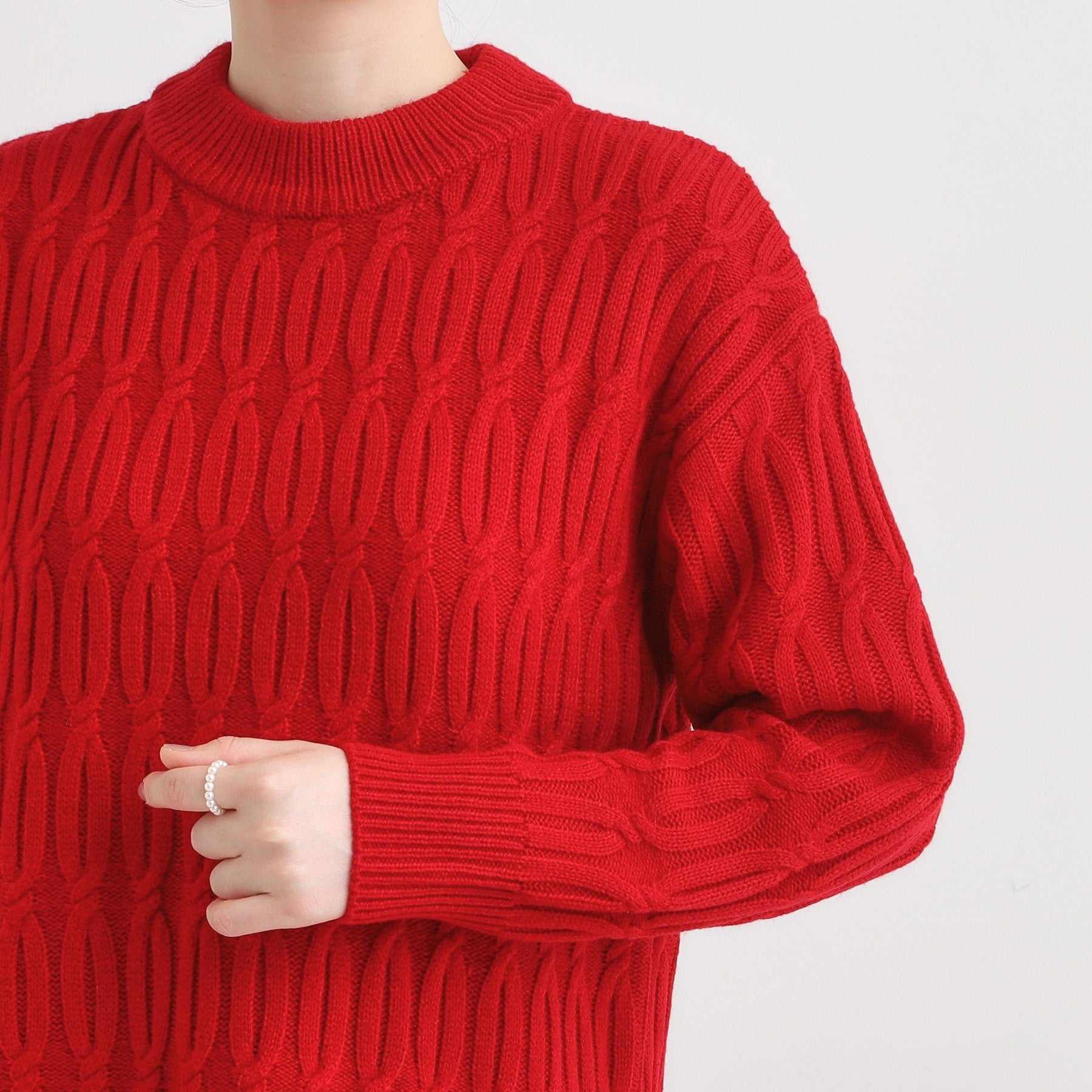 シューラルー SHOO・LA・RUE 【洗える／毛玉レス】シンプルケーブル柄ニット （レッド(062)） レッド(062)