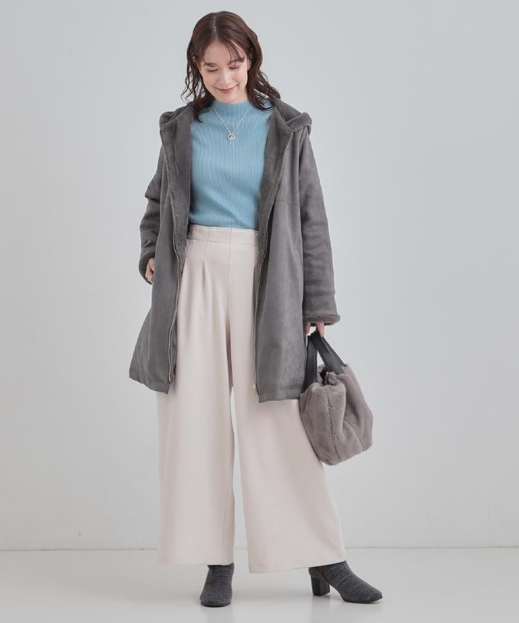 シューラルー SHOO･LA･RUE 【洗濯機可】ちくちくしにくい やわらかリブハイネックニット （チャコールグレー(014)） チャコールグレー(014)