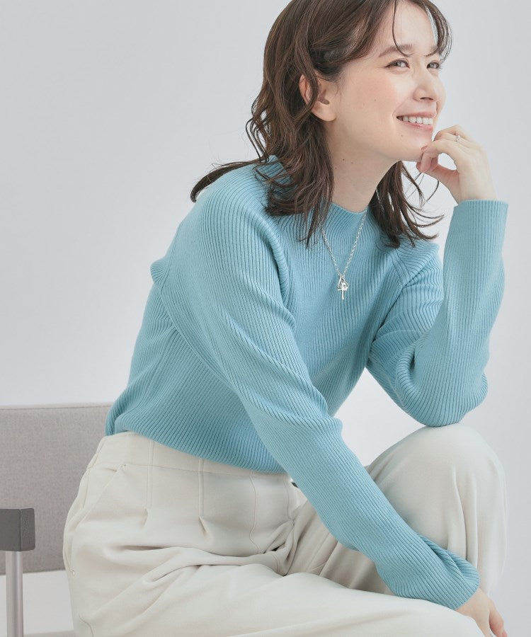 シューラルー SHOO･LA･RUE 【洗濯機可】ちくちくしにくい やわらかリブハイネックニット （サックスブルー(090)） サックスブルー(090)